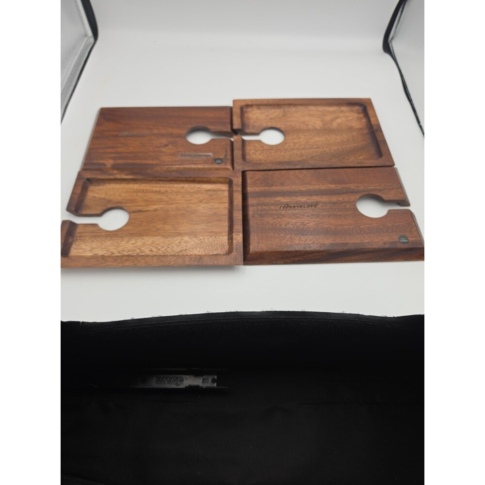 RedEnvelope Wood Wine Appetizer Plates Set of 4 Cocktail Glass Holder Trays